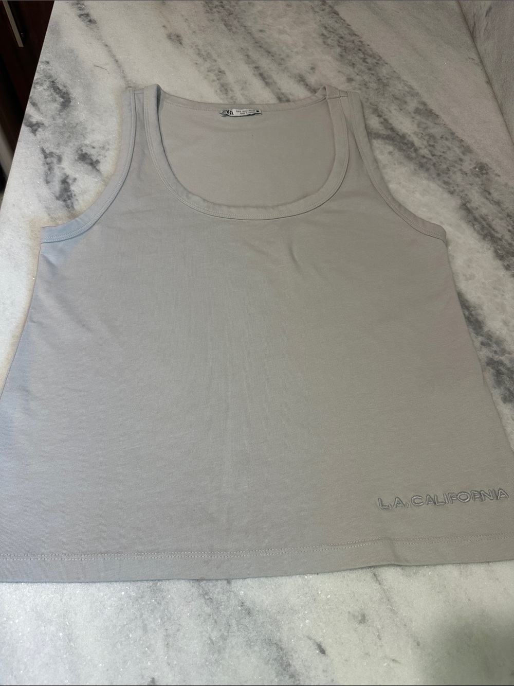 Zara Light Taupe Tank Top with 'L.A. CALIFORNIA' Embroidery